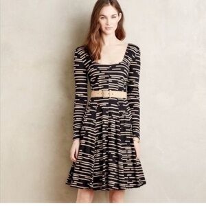HD in Paris Anthropologie Chic Black and Cream Patterned Swing Dress